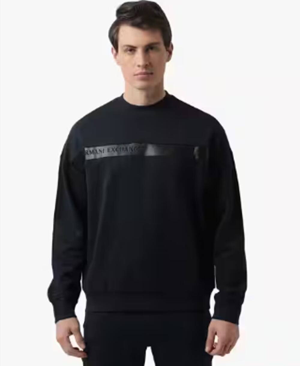 ARMANI EXCHANGE Men's Logo Band Sweatshirt Medium Dark Navy Blue Crewneck NWT